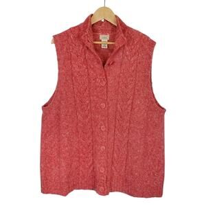 L.L. Bean Women's Wool Blend Button Front Cableknit Sweater Vest Pink Size 2X